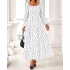 imageBTFBM Fall Dresses for Women 2025 Long Sleeve Boho Floral Empire Waist Square Neck Casual Flowy Wedding Guest Maxi DressPolka Dot White Black