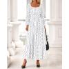 imageBTFBM Fall Dresses for Women 2025 Long Sleeve Boho Floral Empire Waist Square Neck Casual Flowy Wedding Guest Maxi DressPolka Dot White Black