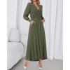imageBTFBM Womens Long Sleeve Maxi Dress Fall 2025 Casual V Neck Knit A Line Flowy Pockets Elegant Party Wedding Guest DressesArmy Green