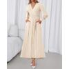 imageBTFBM Womens Long Sleeve Maxi Dress Fall 2025 Casual V Neck Knit A Line Flowy Pockets Elegant Party Wedding Guest DressesBeige