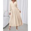 imageBTFBM Womens Long Sleeve Maxi Dress Fall 2025 Casual V Neck Knit A Line Flowy Pockets Elegant Party Wedding Guest DressesBeige