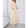 imageBTFBM Womens Long Sleeve Maxi Dress Fall 2025 Casual V Neck Knit A Line Flowy Pockets Elegant Party Wedding Guest DressesBeige