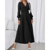 imageBTFBM Womens Long Sleeve Maxi Dress Fall 2025 Casual V Neck Knit A Line Flowy Pockets Elegant Party Wedding Guest DressesBlack
