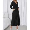 imageBTFBM Womens Long Sleeve Maxi Dress Fall 2025 Casual V Neck Knit A Line Flowy Pockets Elegant Party Wedding Guest DressesBlack