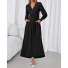 imageBTFBM Womens Long Sleeve Maxi Dress Fall 2025 Casual V Neck Knit A Line Flowy Pockets Elegant Party Wedding Guest DressesBlack
