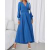 imageBTFBM Womens Long Sleeve Maxi Dress Fall 2025 Casual V Neck Knit A Line Flowy Pockets Elegant Party Wedding Guest DressesBlue