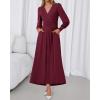 imageBTFBM Womens Long Sleeve Maxi Dress Fall 2025 Casual V Neck Knit A Line Flowy Pockets Elegant Party Wedding Guest DressesBurgundy