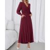imageBTFBM Womens Long Sleeve Maxi Dress Fall 2025 Casual V Neck Knit A Line Flowy Pockets Elegant Party Wedding Guest DressesBurgundy
