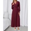 imageBTFBM Womens Long Sleeve Maxi Dress Fall 2025 Casual V Neck Knit A Line Flowy Pockets Elegant Party Wedding Guest DressesBurgundy