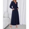 imageBTFBM Womens Long Sleeve Maxi Dress Fall 2025 Casual V Neck Knit A Line Flowy Pockets Elegant Party Wedding Guest DressesNavy