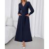 imageBTFBM Womens Long Sleeve Maxi Dress Fall 2025 Casual V Neck Knit A Line Flowy Pockets Elegant Party Wedding Guest DressesNavy