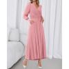 imageBTFBM Womens Long Sleeve Maxi Dress Fall 2025 Casual V Neck Knit A Line Flowy Pockets Elegant Party Wedding Guest DressesPink