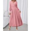 imageBTFBM Womens Long Sleeve Maxi Dress Fall 2025 Casual V Neck Knit A Line Flowy Pockets Elegant Party Wedding Guest DressesPink