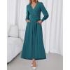 imageBTFBM Womens Long Sleeve Maxi Dress Fall 2025 Casual V Neck Knit A Line Flowy Pockets Elegant Party Wedding Guest DressesTeal