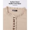 imageBTFBM Womens Sweaters Fall Winter Clothes 2025 Long Sleeve Button Down Ruffle Crew Neck Casual Knitted Pullover TopsBeige