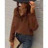 imageBTFBM Womens Sweaters Fall Winter Clothes 2025 Long Sleeve Button Down Ruffle Crew Neck Casual Knitted Pullover TopsBrown Coffee