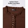 imageBTFBM Womens Sweaters Fall Winter Clothes 2025 Long Sleeve Button Down Ruffle Crew Neck Casual Knitted Pullover TopsBrown Coffee