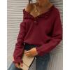 imageBTFBM Womens Sweaters Fall Winter Clothes 2025 Long Sleeve Button Down Ruffle Crew Neck Casual Knitted Pullover TopsJujube Red
