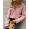 imageBTFBM Womens Sweaters Fall Winter Clothes 2025 Long Sleeve Button Down Ruffle Crew Neck Casual Knitted Pullover TopsMid Pink