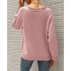 imageBTFBM Womens Sweaters Fall Winter Clothes 2025 Long Sleeve Button Down Ruffle Crew Neck Casual Knitted Pullover TopsMid Pink