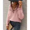 imageBTFBM Womens Sweaters Fall Winter Clothes 2025 Long Sleeve Button Down Ruffle Crew Neck Casual Knitted Pullover TopsMid Pink