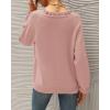 imageBTFBM Womens Sweaters Fall Winter Clothes 2025 Long Sleeve Button Down Ruffle Crew Neck Casual Knitted Pullover TopsPink