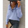 imageBTFBM Womens Sweaters Fall Winter Clothes 2025 Long Sleeve Button Down Ruffle Crew Neck Casual Knitted Pullover TopsSky Blue