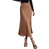 imageBTFBM 2025 Womens Summer Fall Long Satin Skirt Silk Elegant High Waist Cocktail Party Wedding Flowy ALine Midi SkirtsCoffee