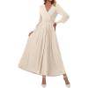 imageBTFBM Womens Long Sleeve Maxi Dress Fall 2025 Casual V Neck Knit A Line Flowy Pockets Elegant Party Wedding Guest DressesBeige