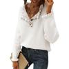 imageBTFBM Womens Sweaters Fall Winter Clothes 2025 Long Sleeve Button Down Ruffle Crew Neck Casual Knitted Pullover TopsWhite