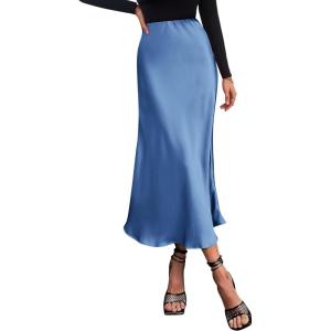 imageBTFBM 2025 Womens Summer Fall Long Satin Skirt Silk Elegant High Waist Cocktail Party Wedding Flowy ALine Midi SkirtsBlue