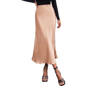 imageBTFBM 2025 Womens Summer Fall Long Satin Skirt Silk Elegant High Waist Cocktail Party Wedding Flowy ALine Midi SkirtsChampagne