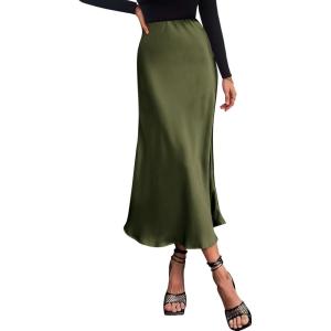 imageBTFBM 2025 Womens Summer Fall Long Satin Skirt Silk Elegant High Waist Cocktail Party Wedding Flowy ALine Midi SkirtsLight Army Green