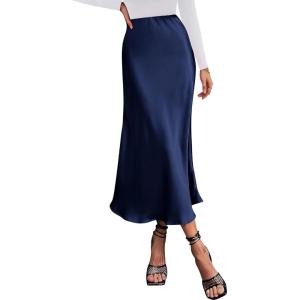 imageBTFBM 2025 Womens Summer Fall Long Satin Skirt Silk Elegant High Waist Cocktail Party Wedding Flowy ALine Midi SkirtsNavy