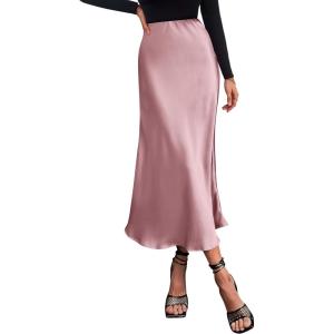 imageBTFBM 2025 Womens Summer Fall Long Satin Skirt Silk Elegant High Waist Cocktail Party Wedding Flowy ALine Midi SkirtsPink