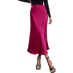 imageBTFBM 2025 Womens Summer Fall Long Satin Skirt Silk Elegant High Waist Cocktail Party Wedding Flowy ALine Midi SkirtsRose Red