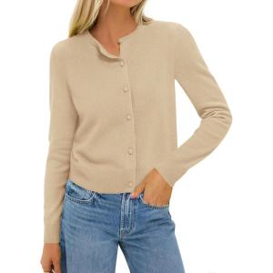 imageBTFBM Cardigan Sweaters for Women Cashmere Sweater Lightweight Button Down Casual Knit Shrugs Tops Early Fall FashionApricot