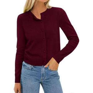 imageBTFBM Cardigan Sweaters for Women Cashmere Sweater Lightweight Button Down Casual Knit Shrugs Tops Early Fall FashionBurgundy