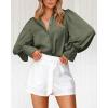 imageBTFBM Women Satin Button Down Shirts Lantern Long Sleeve Blouses Summer Fall Business Casual Outfits Dressy Work TopsArmy Green