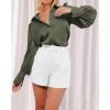 imageBTFBM Women Satin Button Down Shirts Lantern Long Sleeve Blouses Summer Fall Business Casual Outfits Dressy Work TopsArmy Green