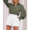imageBTFBM Women Satin Button Down Shirts Lantern Long Sleeve Blouses Summer Fall Business Casual Outfits Dressy Work TopsArmy Green