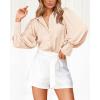 imageBTFBM Women Satin Button Down Shirts Lantern Long Sleeve Blouses Summer Fall Business Casual Outfits Dressy Work TopsBeige