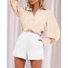 imageBTFBM Women Satin Button Down Shirts Lantern Long Sleeve Blouses Summer Fall Business Casual Outfits Dressy Work TopsBeige