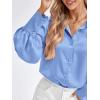 imageBTFBM Women Satin Button Down Shirts Lantern Long Sleeve Blouses Summer Fall Business Casual Outfits Dressy Work TopsBlue