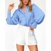 imageBTFBM Women Satin Button Down Shirts Lantern Long Sleeve Blouses Summer Fall Business Casual Outfits Dressy Work TopsBlue