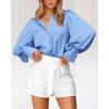 imageBTFBM Women Satin Button Down Shirts Lantern Long Sleeve Blouses Summer Fall Business Casual Outfits Dressy Work TopsBlue