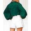 imageBTFBM Women Satin Button Down Shirts Lantern Long Sleeve Blouses Summer Fall Business Casual Outfits Dressy Work TopsGreen