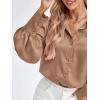 imageBTFBM Women Satin Button Down Shirts Lantern Long Sleeve Blouses Summer Fall Business Casual Outfits Dressy Work TopsKhaki