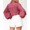 imageBTFBM Women Satin Button Down Shirts Lantern Long Sleeve Blouses Summer Fall Business Casual Outfits Dressy Work TopsPink