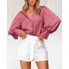 imageBTFBM Women Satin Button Down Shirts Lantern Long Sleeve Blouses Summer Fall Business Casual Outfits Dressy Work TopsPink